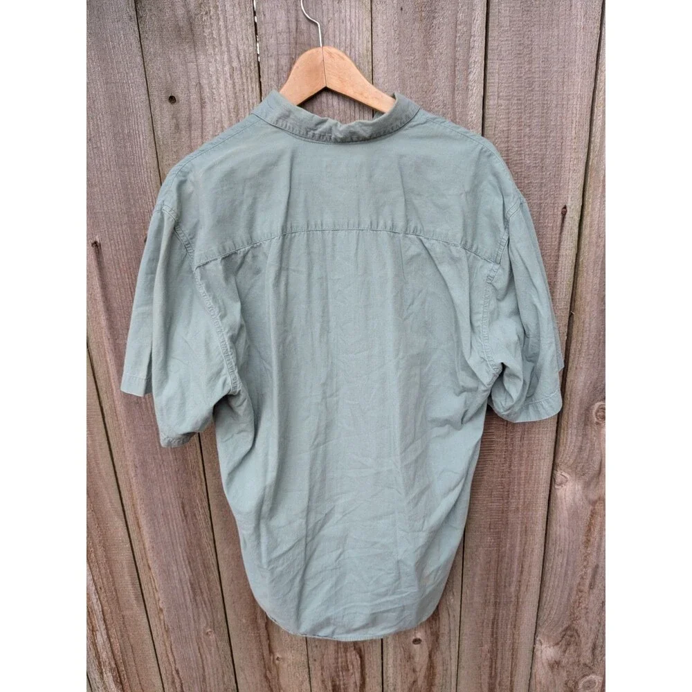 Vintage 80s Banana Republic Shirt Short Sleeve Medium Cotton Green Zimbabwe
